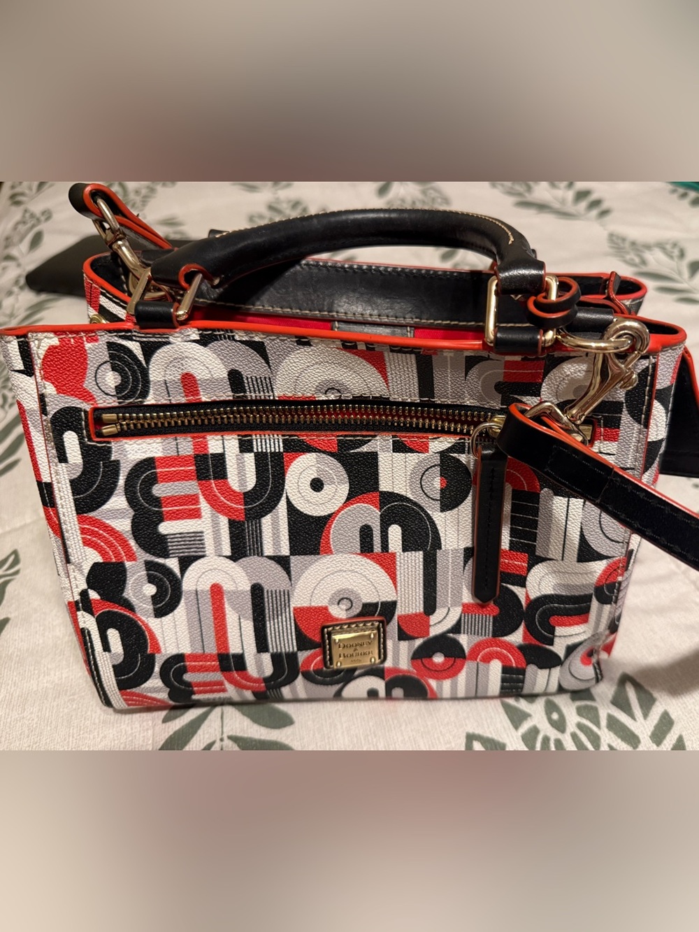 Dooney & Bourke Red Black White Graphic Disney Printed Leather Satchel